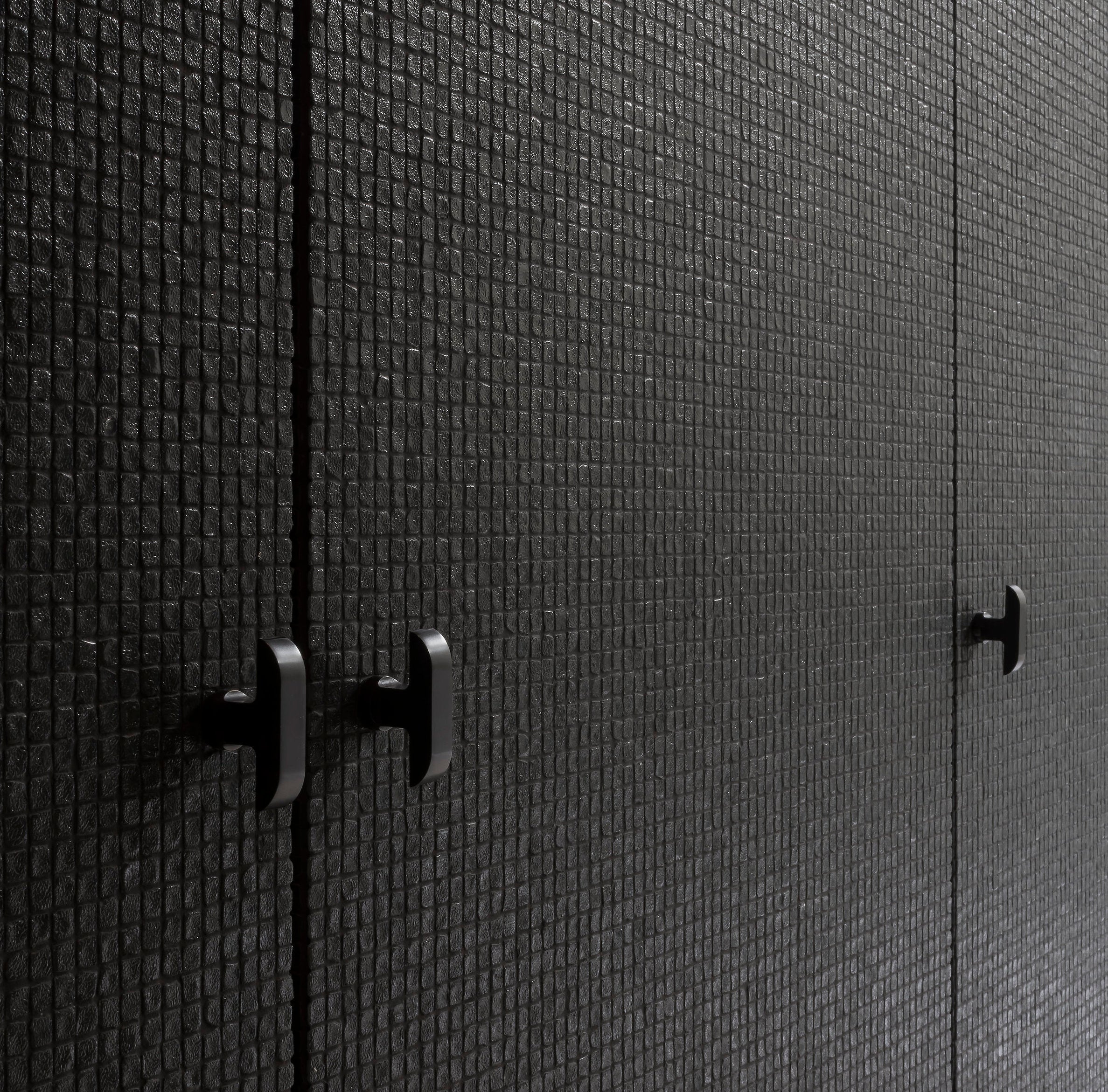 black jules cabinet hardware on black cabinetry
